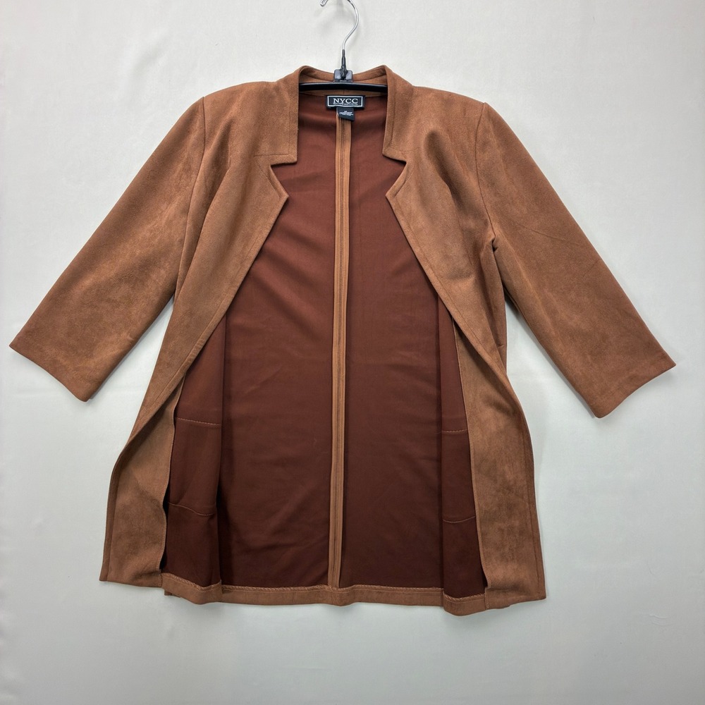 NYCC Faux Suede Jacket Women's Medium Open Front Pockets Brown Solid Regular - Picture 6 of 8